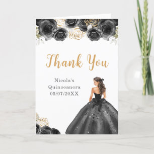 Princess in Black Dress Quinceanera Vielen Dank Dankeskarte