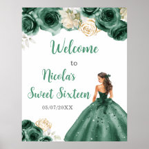 Princess in Dark Green Dress 16 . Geburtstag Willk