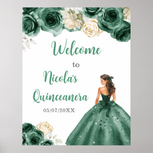 Princess in Dark Green Dress Quinceanera Willkomme Poster