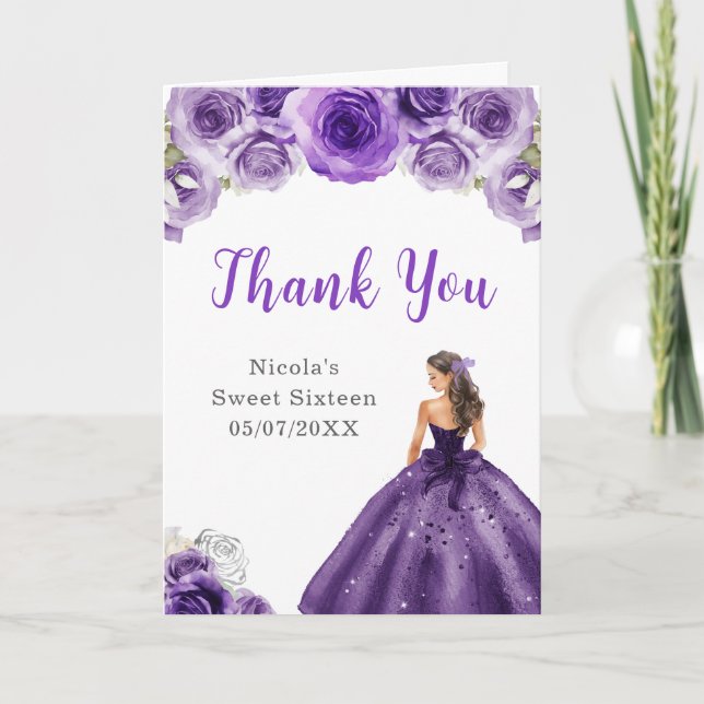 Princess in Dark Lila Dress Sweet 16 Danke (Vorderseite)