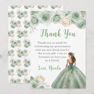 Princess in einem Sage Green Quinceanera Vielen Da Dankeskarte