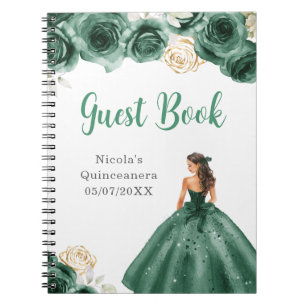 Princess in Green Dress Quinceanera Gästebuch Notizblock