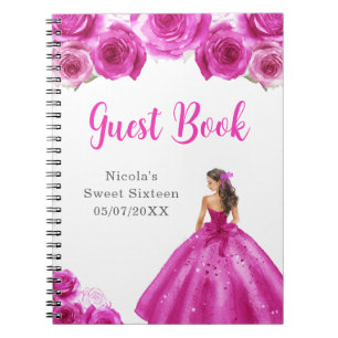 Princess in Hot Pink Dress Sweet 16 Gästebuch Notizblock