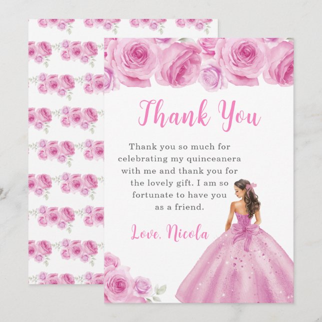 Princess in Light Pink Quinceanera Vielen Dank Dankeskarte (Vorne/Hinten)