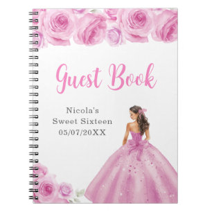 Princess in Pink Dress 16 . Geburtstag Gästebuch Notizblock