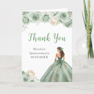 Princess in Sage Green Dress Quinceanera Vielen Da Dankeskarte