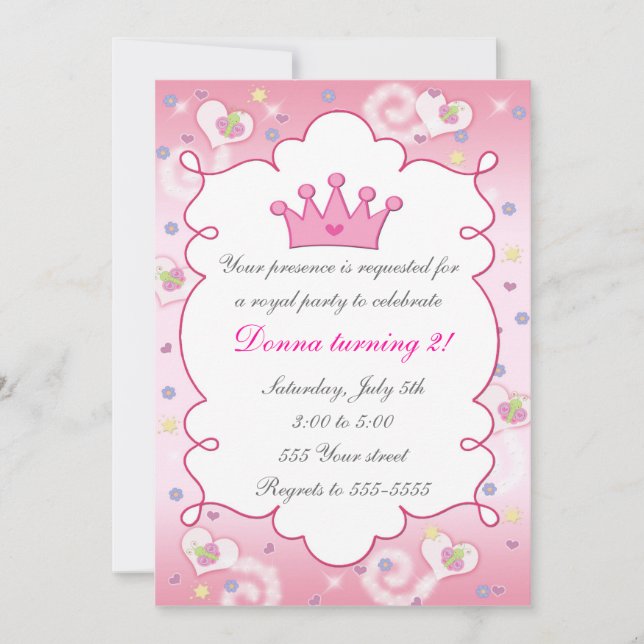 Princess Invitation Girl Birthday Party (Devant)