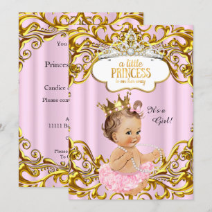 Princess ist auf dem Weg Baby Dusche Pink Brünett Einladung