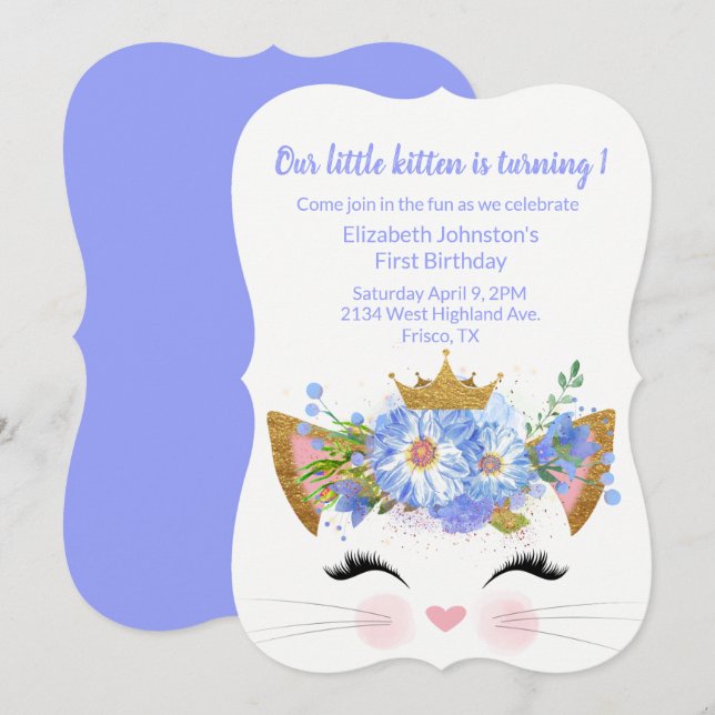 Princess Kitty Babys Einladung zum ersten Geburtst (Vorne/Hinten)