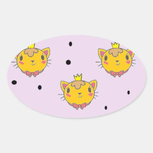 Princess Kitty Cat auf lila Ovaler Aufkleber