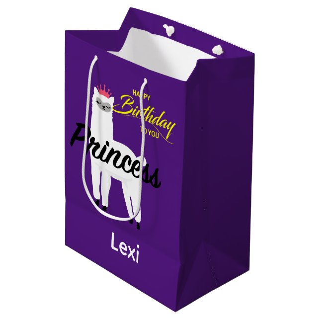 Princess Lama Design - Geschenktasche - Groß Mittlere Geschenktüte (Vorderseite Schrägansicht)