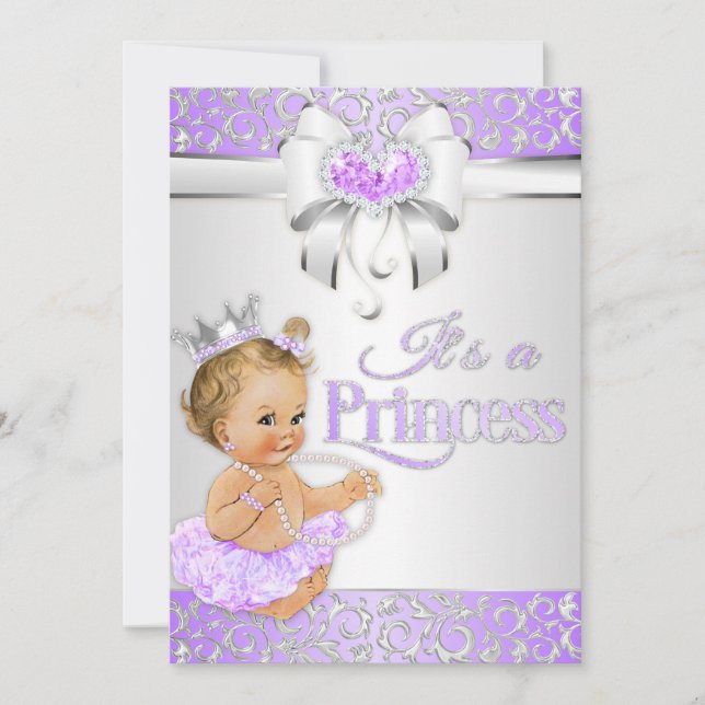 Princess Lavender Lilac & Silver Diamonds Bow Einladung (Vorderseite)