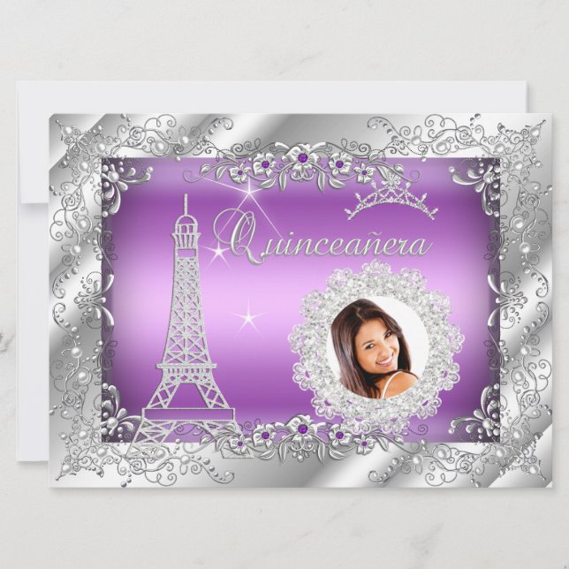 Princess Lila Quinceanera Silver Foto BIG Einladung (Vorderseite)