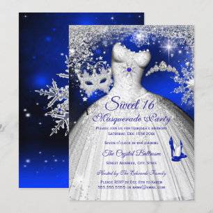 Princess Masquerade Sweet 16 Royal Blue Silver Einladung