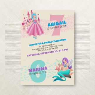 Princess Mermaid Joint Double Birthday Einladung