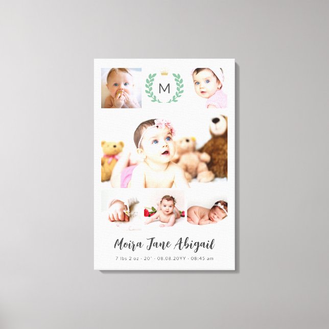 Princess Monogram Baby Girl Foto Collage Leinwanddruck (Vorderseite)