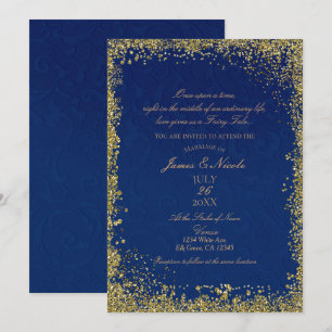 Princess Navy Blue Gold Storybook Hochzeit Einladung