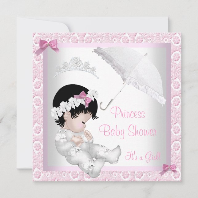 Princess Niedlich Baby Dusche Hübsch rosa Schnürse Einladung (Vorderseite)