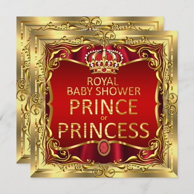 Princess oder Princess Baby Shower Red Gold Einladung (Vorne/Hinten)