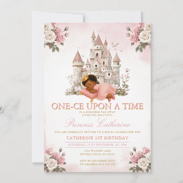 Princess ONE-CE Upon a time 1st birthday Castle Einladung (Vorderseite)