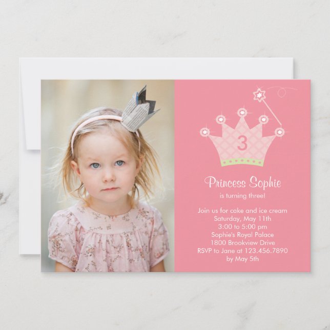 Princess Party Foto Geburtstag Einladung (Vorderseite)