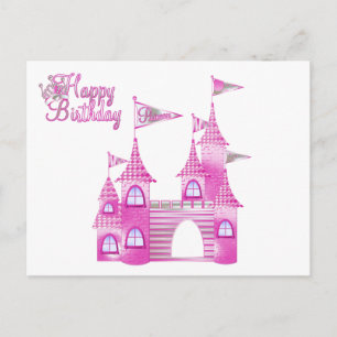 Princess Party-Rosa Burg Einladung zum Geburtstag