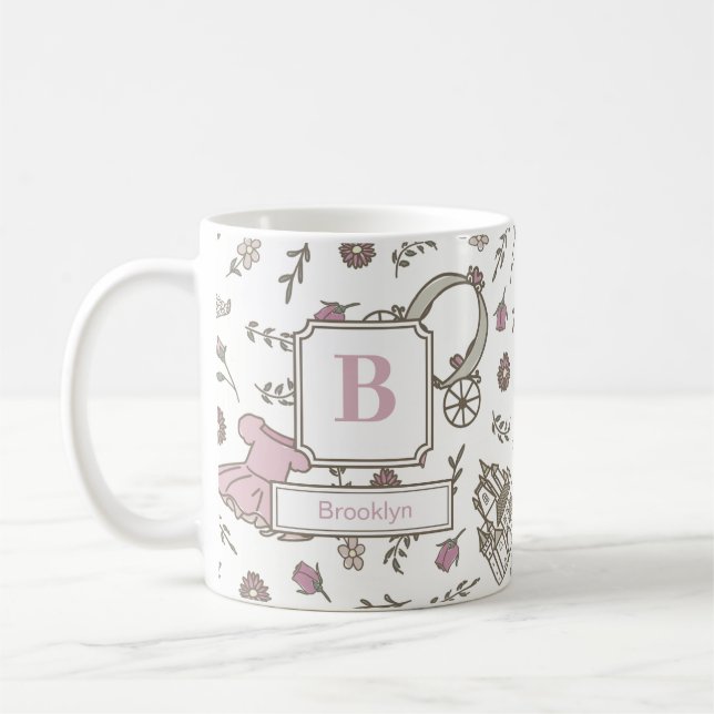 Princess Pattern Pink Monogram Kaffeetasse (Links)