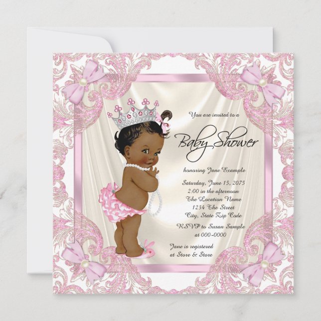 Princess Pearl Ethnic Baby Girl Dusche Einladung (Vorderseite)