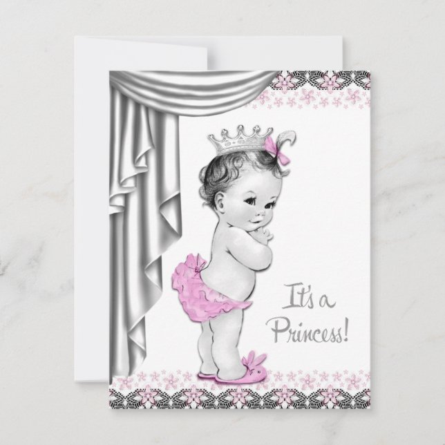 Princess Pink and Gray Baby Girl Dusche Einladung (Vorderseite)