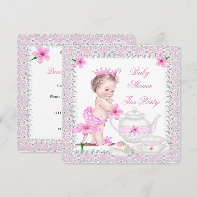 Princess Pink Baby Shower Girl Tee Party Einladung (Vorne/Hinten)