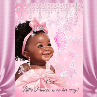 Princess Pink Butterfly Baby Dusche Ethnisch Einladung