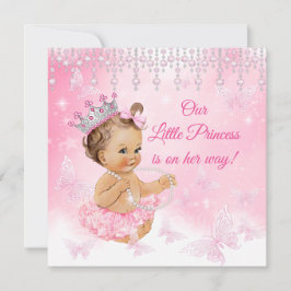 Princess Pink Butterfly Babydusche brünett Einladung