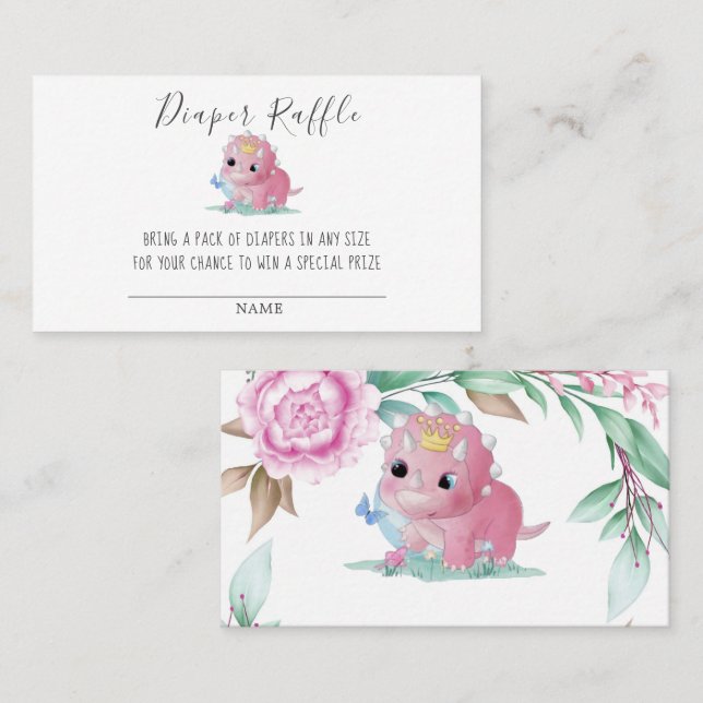 Princess Pink Dinosaur Diaper Raffle Baby Dusche Visitenkarte (Vorne/Hinten)