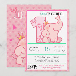 Princess Pink Elephant 1. Geburtstag Party Custom Einladung