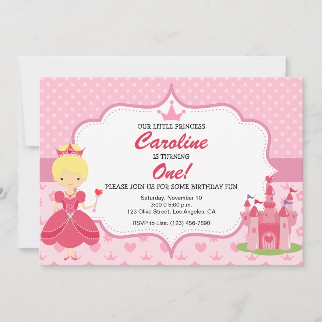 Princess Pink Fille Anniversaire Invitation (Devant)