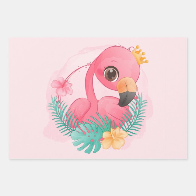 Princess Pink Flamingo Pink Girl Babydusche Geschenkpapier Set (Vorderseite)