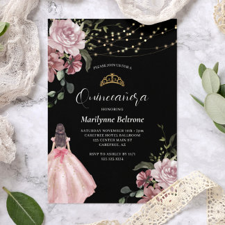 Princess Pink Floral Modern Quinceañera Einladung