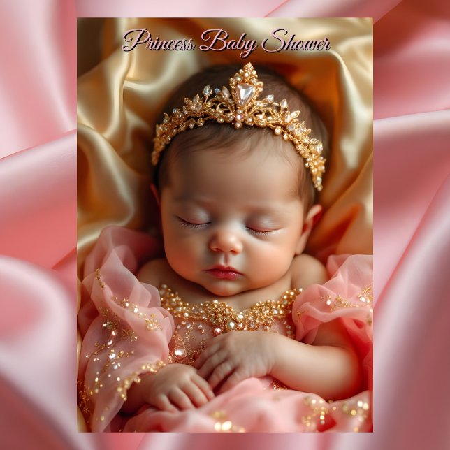 Princess Pink Girl Baby Dusche Gold Jewel Tiara Einladung (Von Creator hochgeladen)