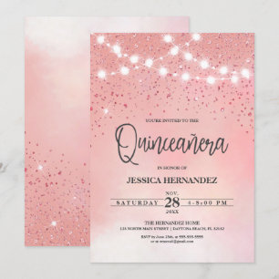 Princess Pink Glitzer Glitzern Lights Quinceañera Einladung