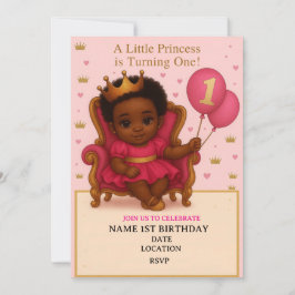 Princess Pink & Gold 1st Birthday Invitation