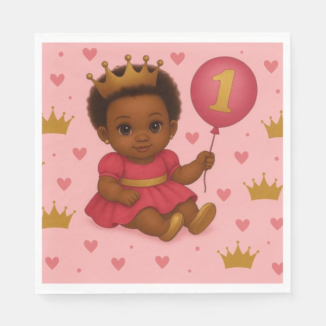 Princess Pink & Gold Baby Girl Birthday  Serviette (Vorderseite)