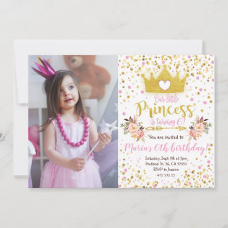 Princess Pink Gold Confetti Einladung zum Geburtst