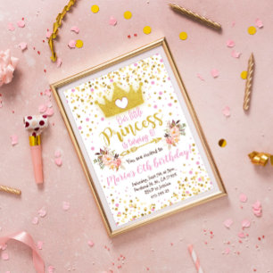 Princess Pink Gold Confetti Einladung zum Geburtst