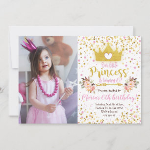 Princess Pink Gold Confetti Invitation d'anniversa