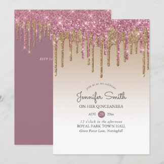 Princess PINK GOLD Dripping Glitzer QUINCEANERA Einladung