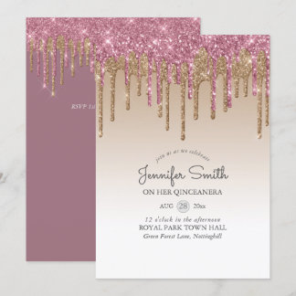 Princess PINK GOLD Dripping Glitzer QUINCEANERA Einladung