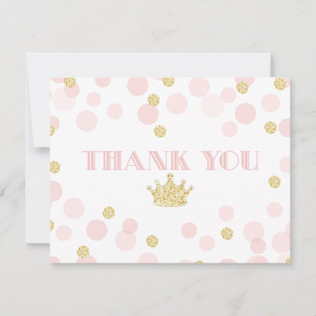 Princess Pink & Gold Glitzer Vielen Dank Dankeskarte (Vorderseite)