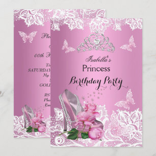 Princess Pink High Heel Rose Lace Birthday Party Einladung