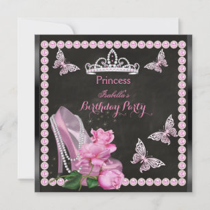 Princess Pink High Heel Rose Pearl Chalkboard Einladung