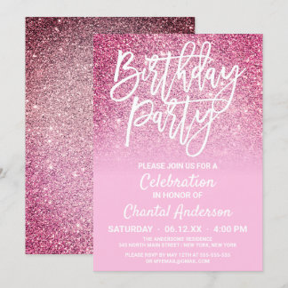 Princess Pink Imitats Glitzer Ombre Birthday Einladung